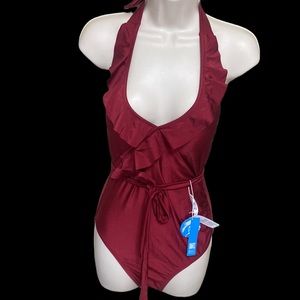 New with tags cup she one piece bathing suit beautiful burgundy color